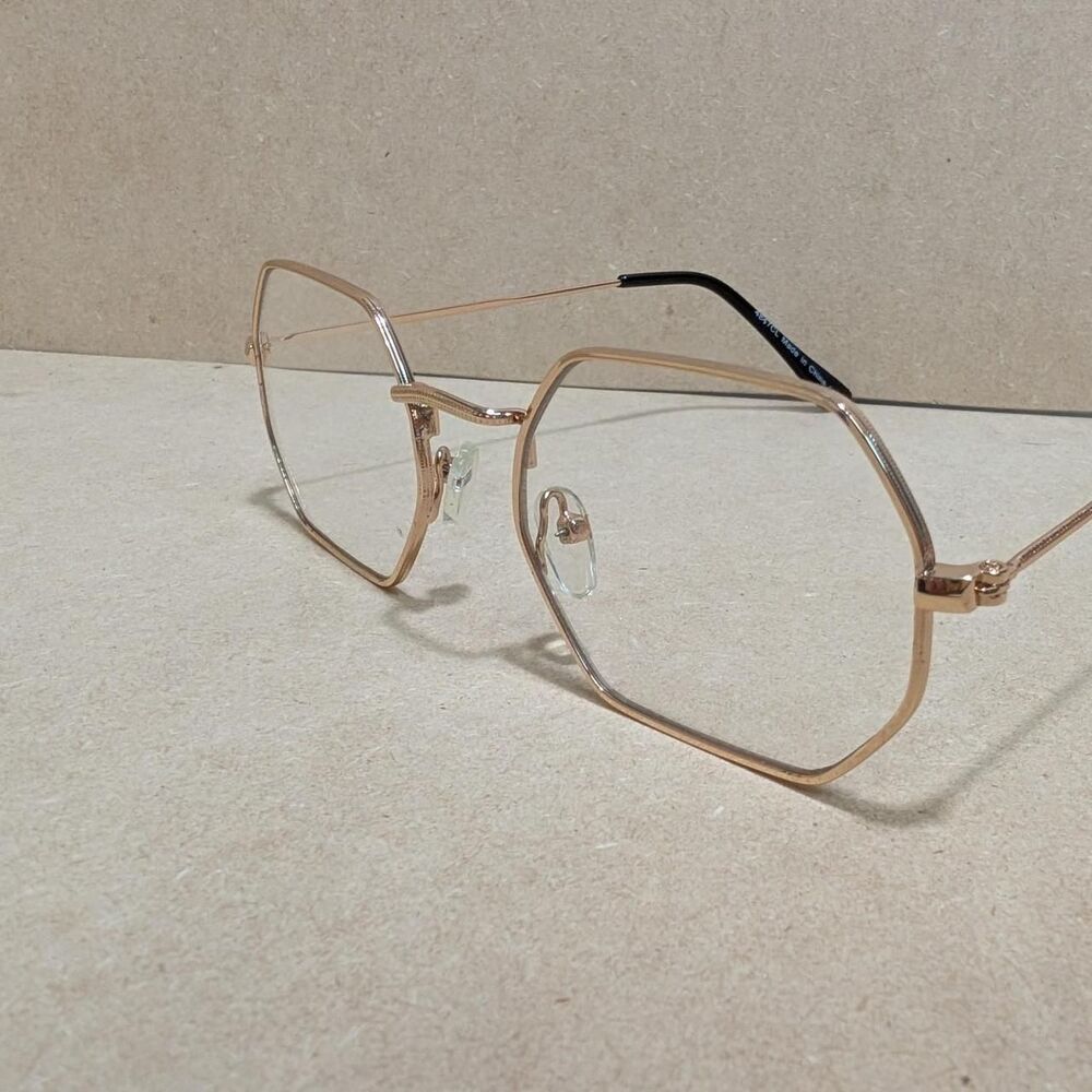 Gold Metal Geometric Glasses - Hexagon Style Eyeglass Frames - New 80425a(2)